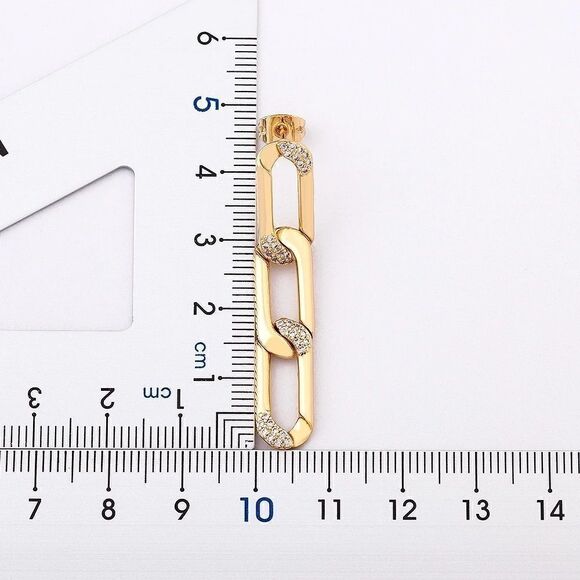 Brand New Gold Chain Link, Pave Detail Stud Dangle Earrings - Picture 5 of 8